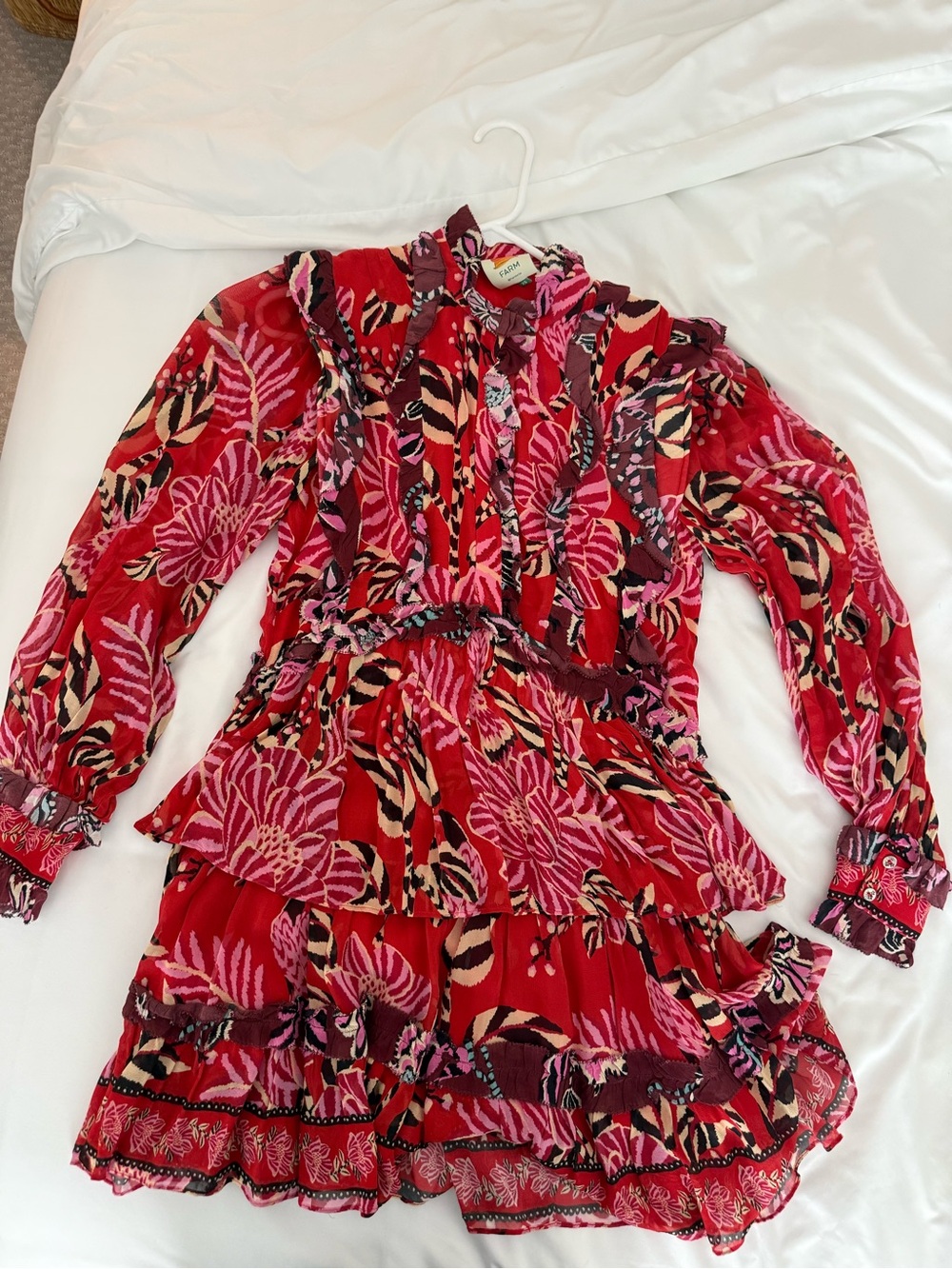 FARM Rio Pink & Orange Floral Ruffle Mini Dress - Picture 6 of 8